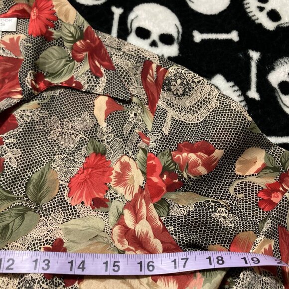 BEECHERS BROOK Vintage red black cream floral lace print blouse ~ SMALL MEDIUM - Picture 10 of 14
